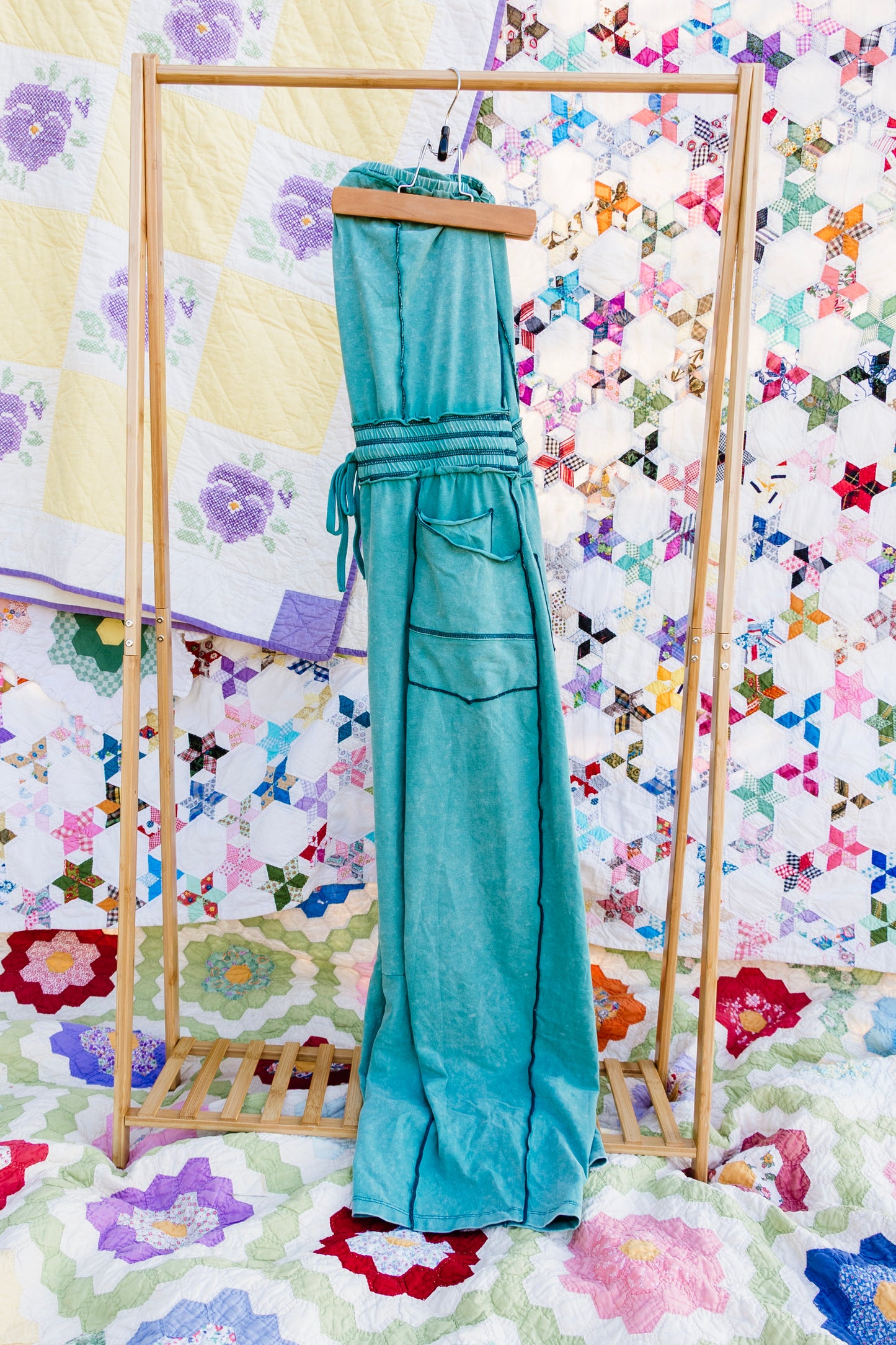 Mineral Washed Strapless Barrel Leg Jumpsuit