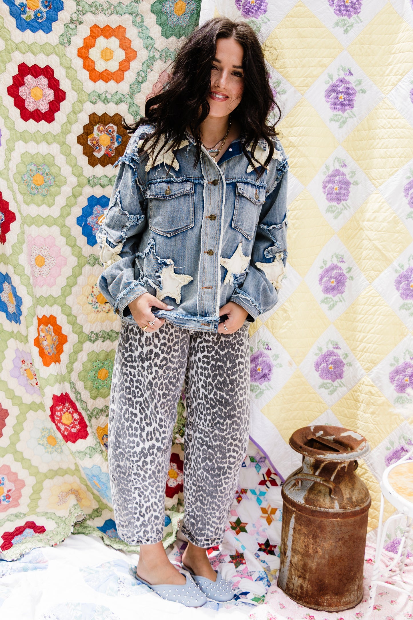 Washed Star Patchwork Denim Jacket