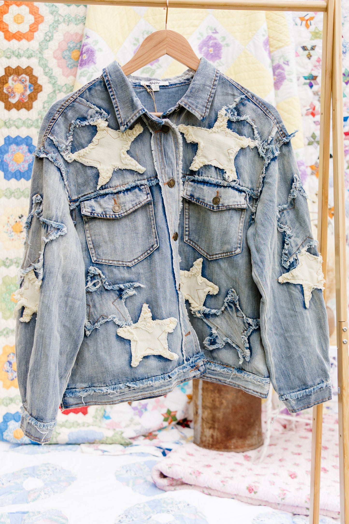 Washed Star Patchwork Denim Jacket