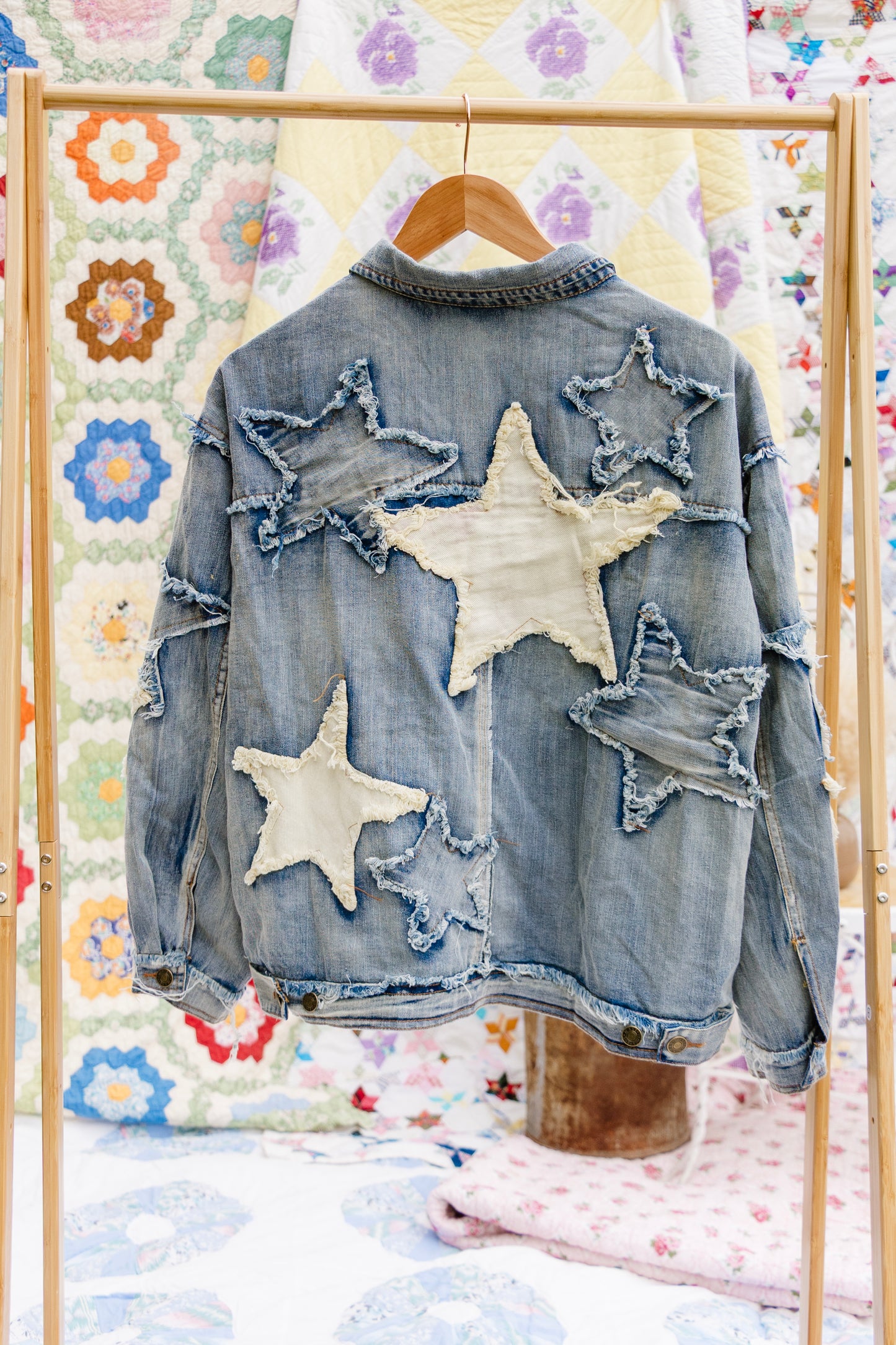 Washed Star Patchwork Denim Jacket