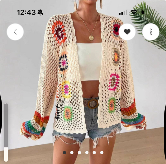 Vibrant Boho Crochet Cardigan