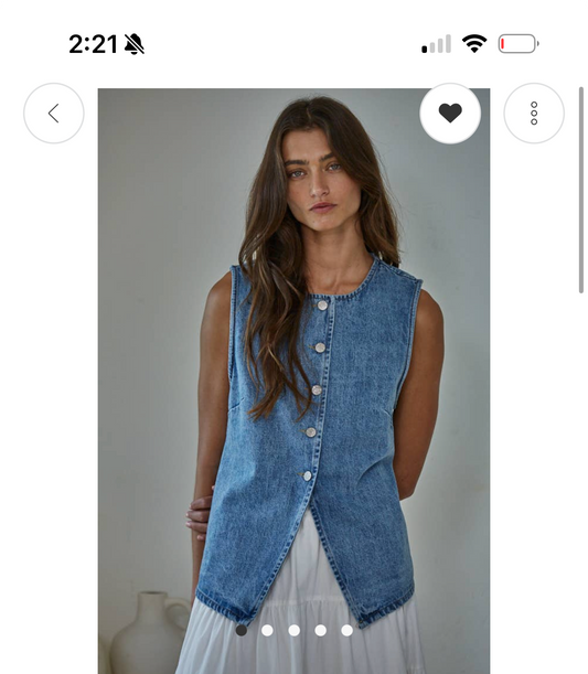 Split denim button down tank