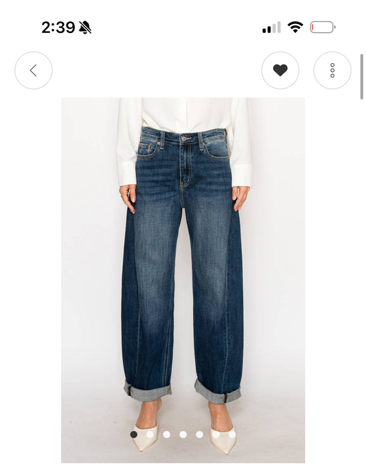 High Rise Relaxed Tapered Dark Wash Barrel Jean